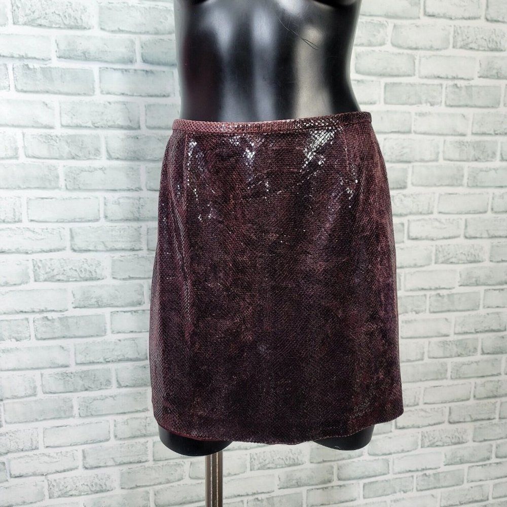 Vintage 90s Cache Womens 4 Dark Burgundy Scale Textured Aline Mini Skirt